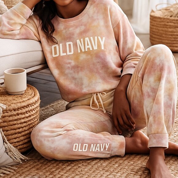 Old Navy Women's Tie Dye Lounge Set Size M Orange Cozy Sweatshirt & Jogger Set - Picture 2 of 16